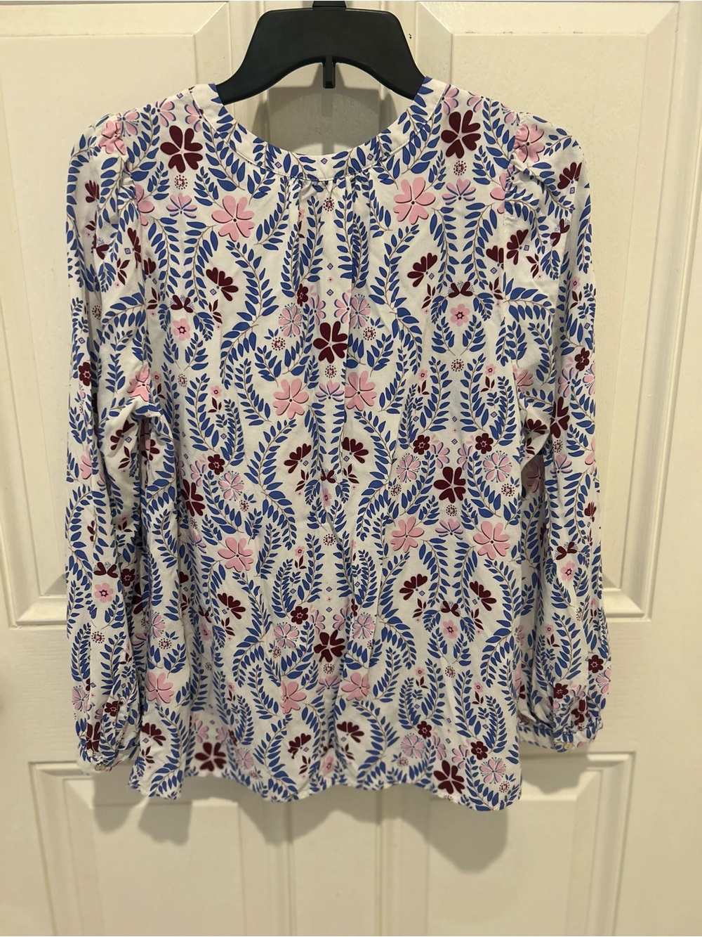 Talbots Blue and Pink Floral Split V-Neck Peasant Blouse - Picture 5 of 7